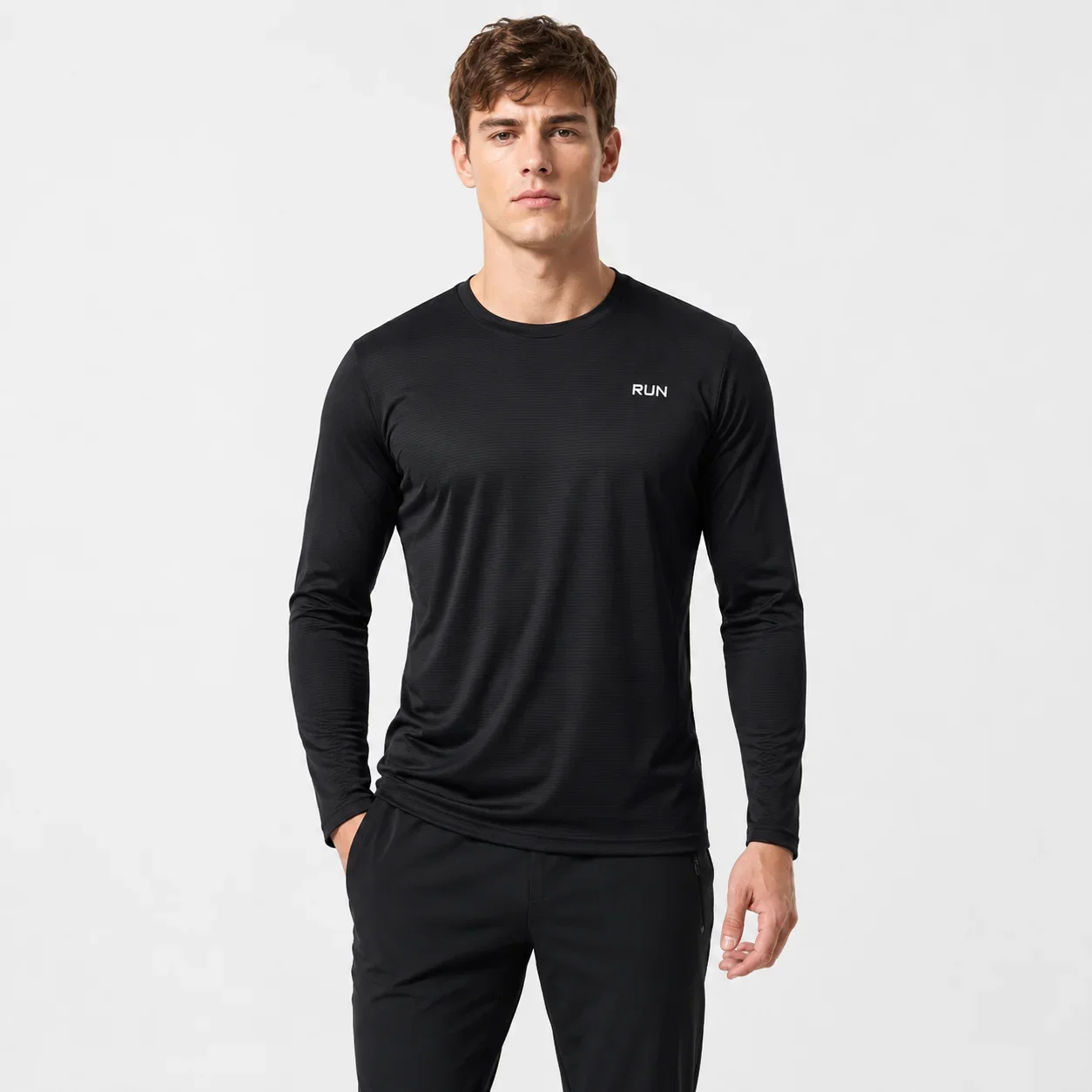Mens Performance Running Shirt Long Sleeve Quick Dry Breathable Sports Top for Fishing Outdoor Gym Workout Fitness Training