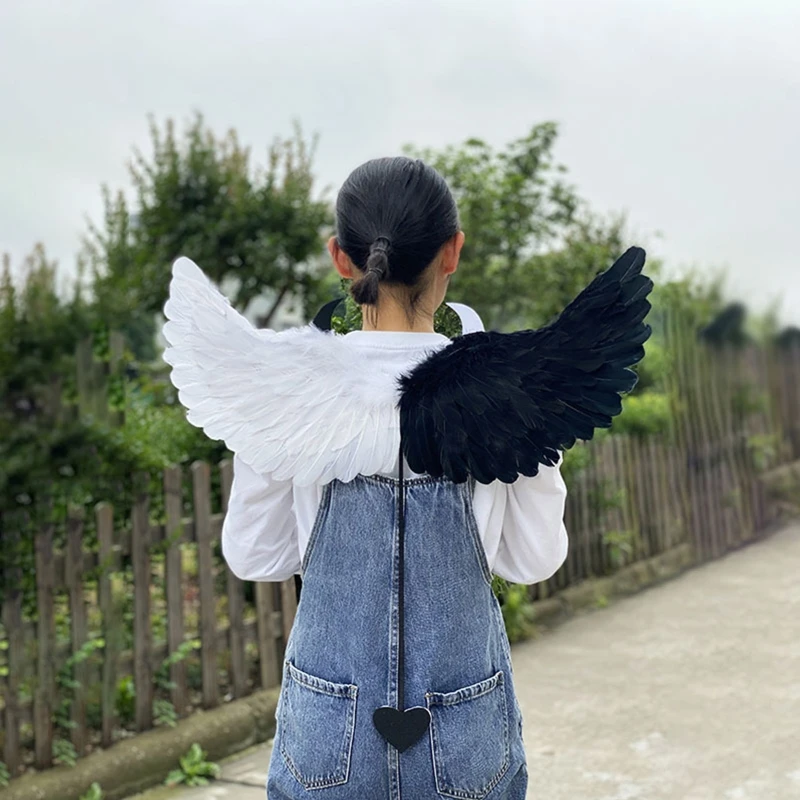 Feather Angel Wings Halloween Cosplay Party Wings costumi Stage Performance Demon Angel accessorio con cinghie elastiche