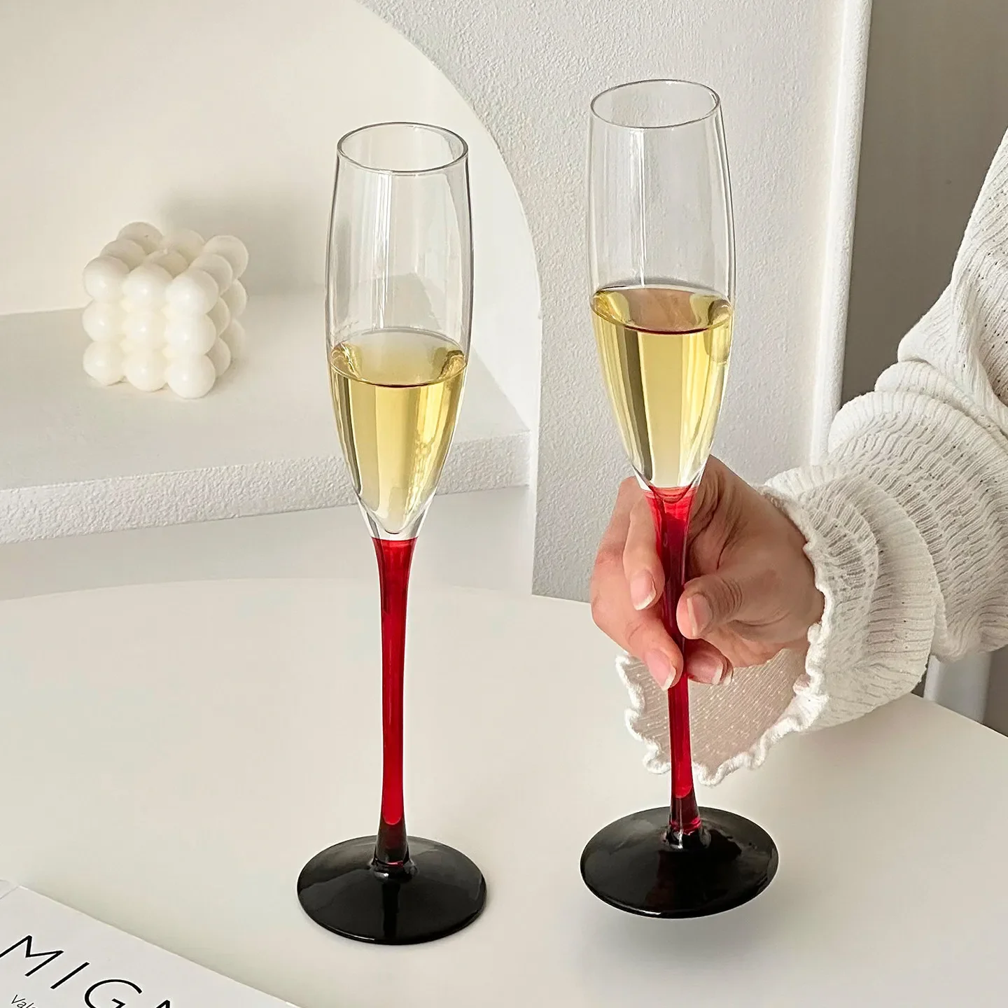 155ml Nordic Red Pole Champagne Glasses Goblet Creative Of Tall Glasses For Wine Dessert Wine And Sparkling Wine