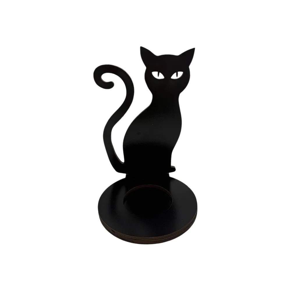 Unique Wooden Shadow Candle Holder Black Cat Scarecrow Halloween Candle Stand Spook Bat Tealight Holder Novelty Gift