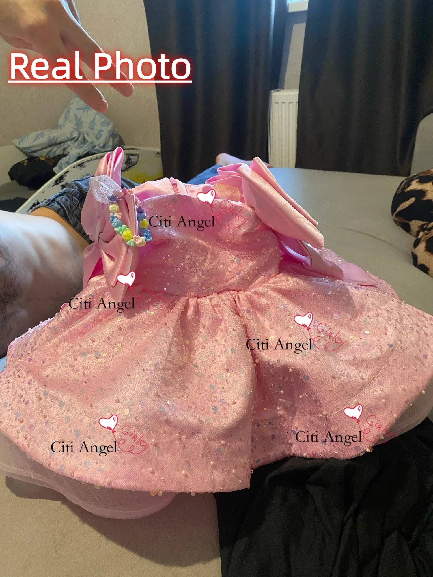 Beads Flower Girl Dress Scoop Neckline Puff Girls Party Dresses for Wedding Short Sleeves Kids Christmas Ceremonial Dress Custom