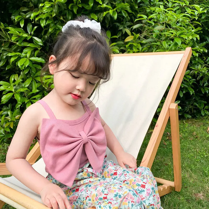 Girls Camisole Big Bow Versatile Top Vest Fashion and Versatile 2025 Summer New Children Clothing for 3-8 Years Old