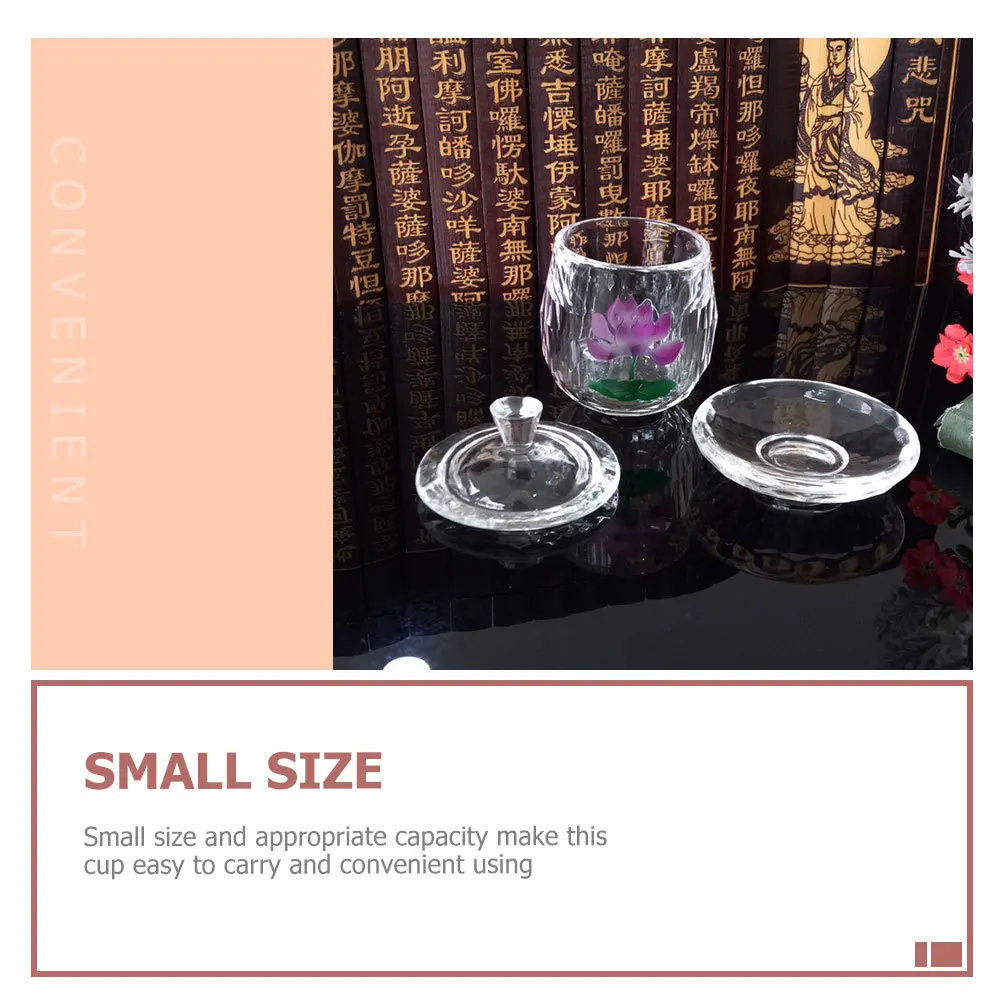 

Retro Style Buddhist Glass Offering Cup Small Size Lotus Pattern Temple Water Container Ideal Gift for Meditation Practice