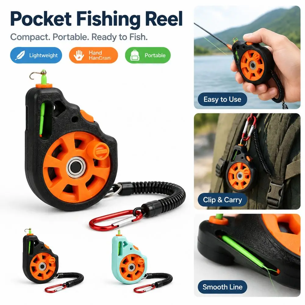 New Hand Line Reel Pocket Fishing Reel Handheld Rodless Mini Fishing Wheel Portable Lightweight Fishing Equipment for Anglers