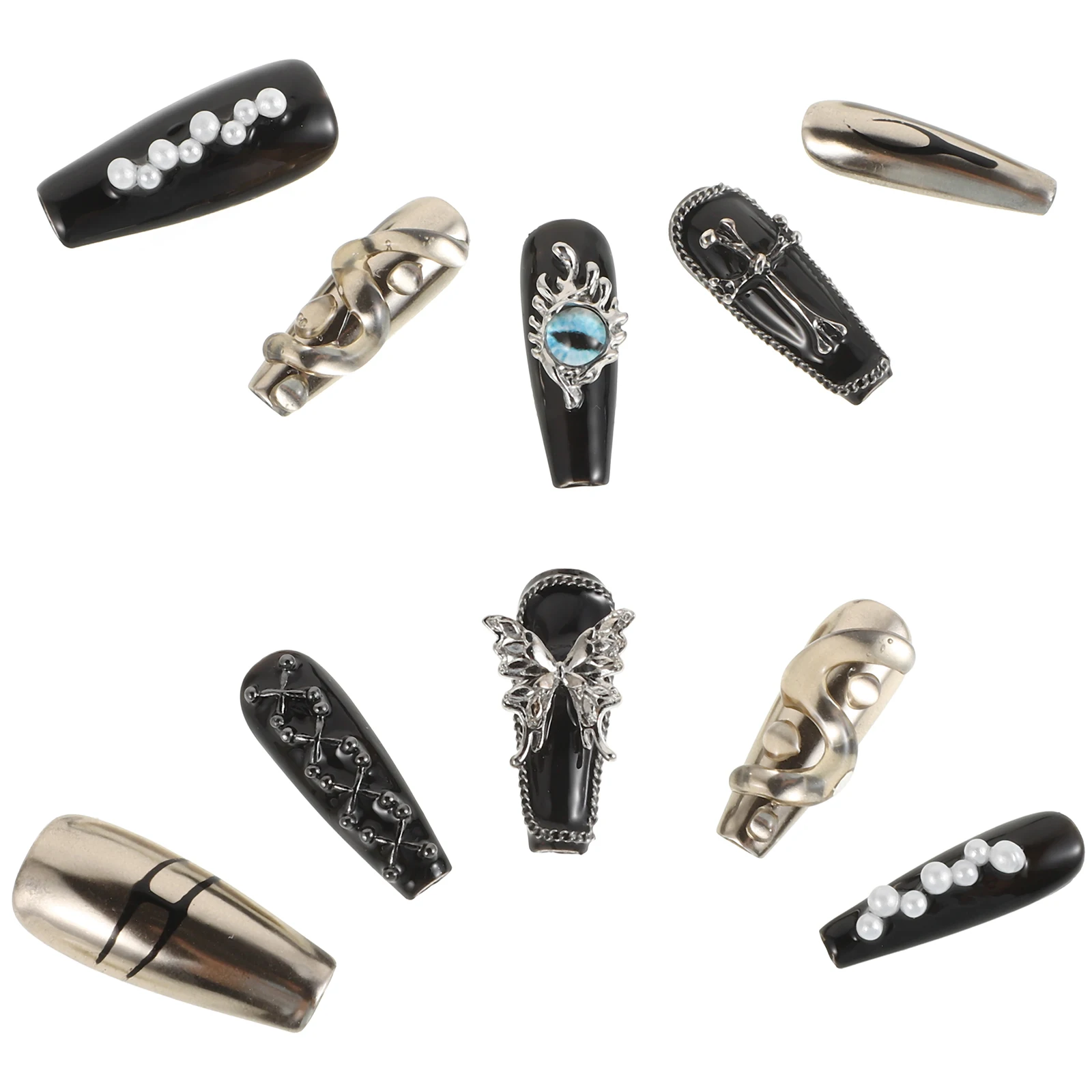 

10Pcs Black Coffin Press on Nails Gothic Style Cross Long Lasting Full Cover False Nails Nail Tips Full Cover