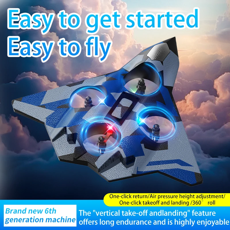 CZ36 2.4G 10CH RC EPP Foam Fighter Plane - 360 Degrees Stunt Tumbling, One-Key Takeoff, LED Lights - Best Toy Gift NEW