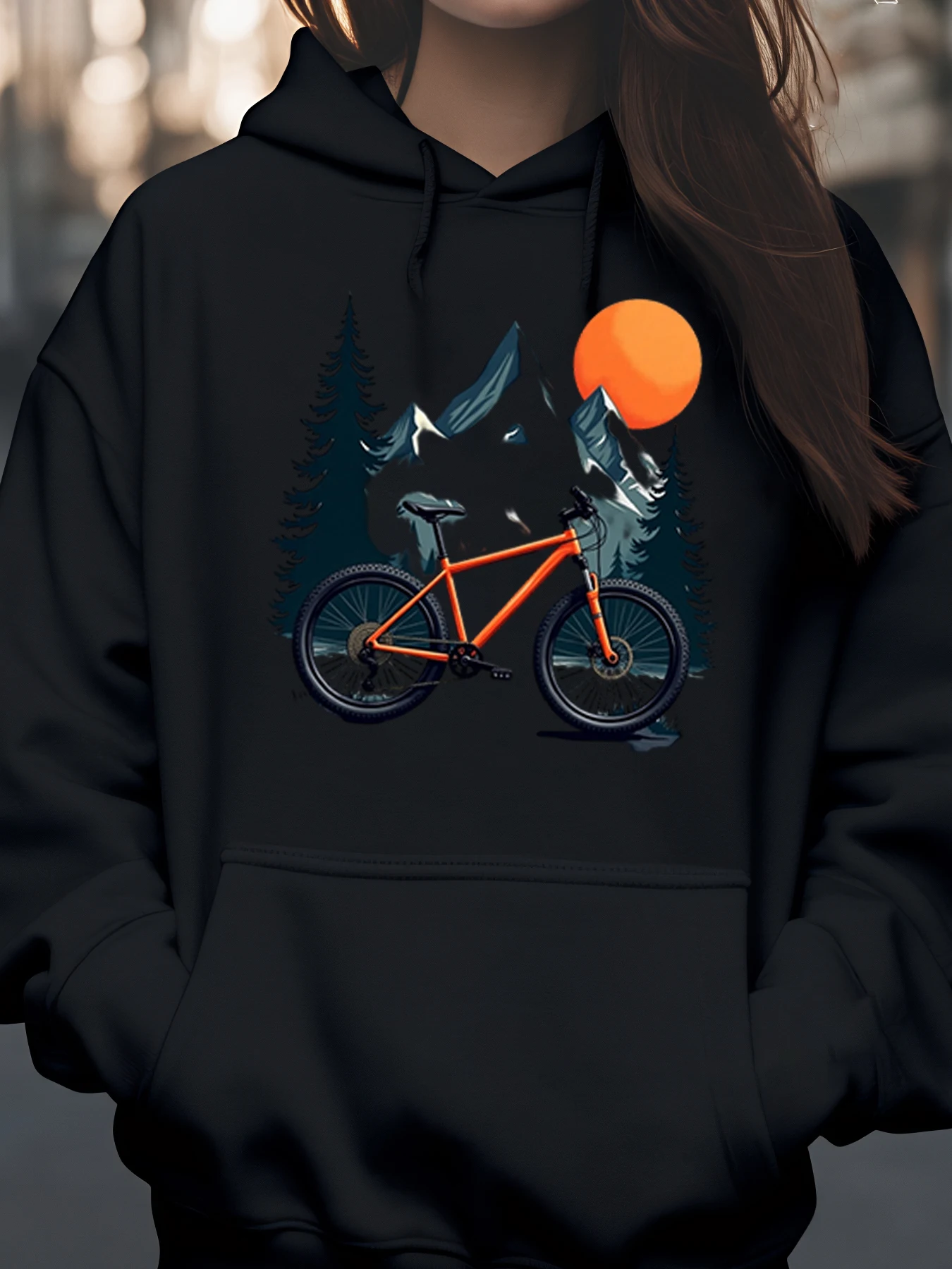

Толстовка с принтом «Лесной закат» для горного велосипеда, осенняя повседневная одежда унисекс для приключений на открытом воздухе