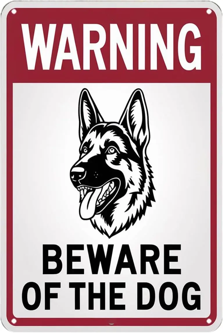 Warning Beware of Dog tin sign Vintage German Shepherd Metal Sign Suitable for outdoor decoration, home garden bar 8 x 12, ea