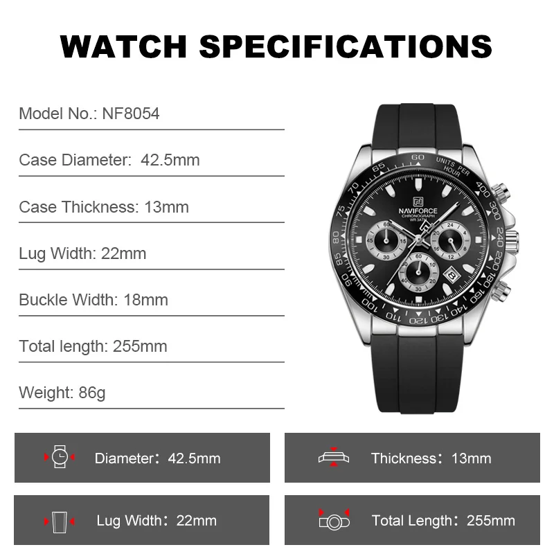 NAVIFORCE Creative Multifunction Male Wristwatch Date Display Soft Silicone Strap Watches for Men Waterproof Sports Chronograph