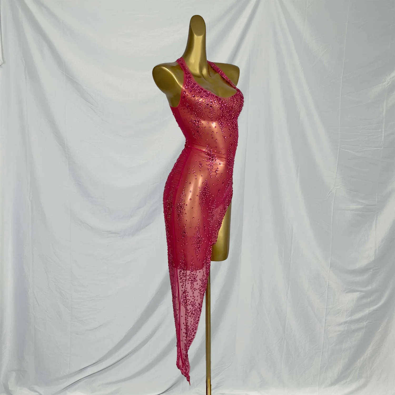 Xinghe セクシーなイブニング祝う結婚式誕生日ドレスラインストーンハイスプリット非対称ドレス女性のための写真撮影の衣装