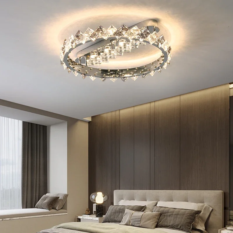 Imagem -05 - Luxo Cristal Led Luz de Teto Lâmpadas de Teto Quentes Design Moderno Living Mestre Quarto Romântico Novidades Ring Lustres