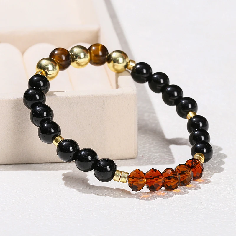 Change Better Natural Golden Hematite Black Glass Bead Mixed Bracelets Women Men Health Protection Elastic Jewelry Friend Gifts