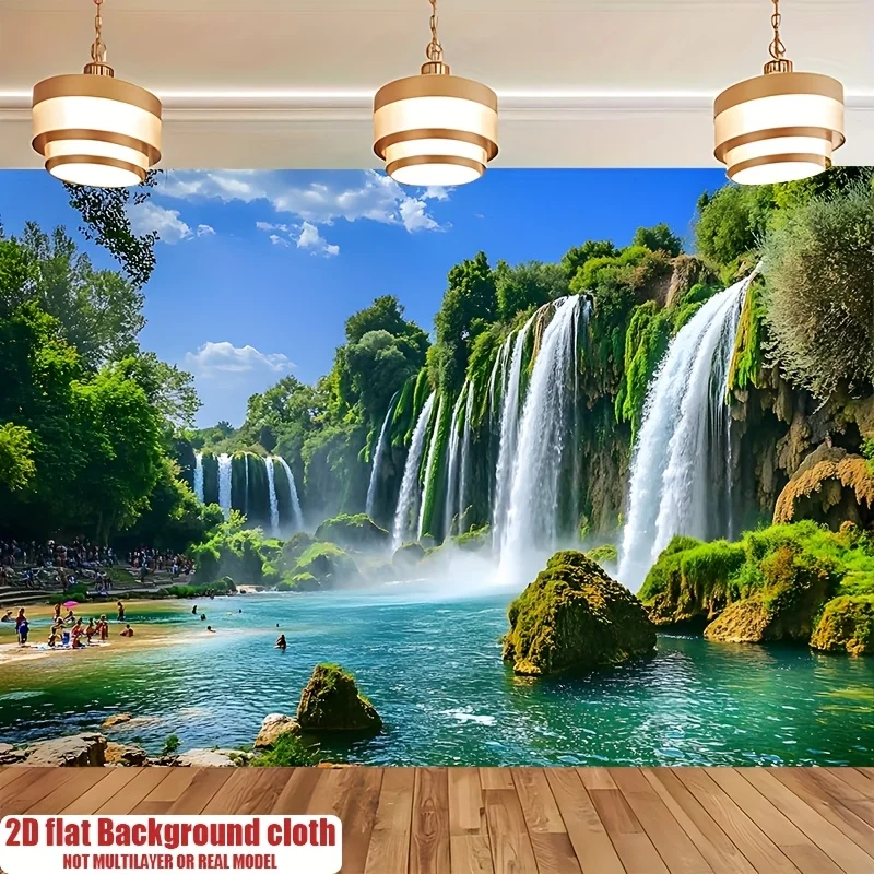 One flat banner, forest waterfall scene background decoration photo prop, home decoration, room decoration, no power required, w