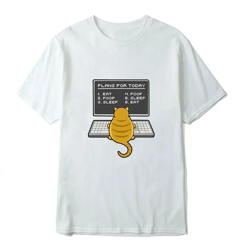 الصيف الرجال مضحك مبرمج طباعة تي شيرت عادية فضفاض جولة الرقبة العمل القط تصميم ملابس رجالية باردة