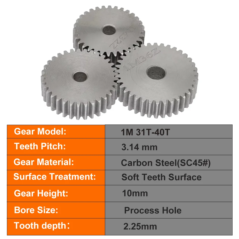 Spur Gear 1M-31T/32T/33T/34T/35T/36T/37T/38T/39T/40Teeth SC45# Carbon Steel Material Cylindrical Gear Transmission Accessories