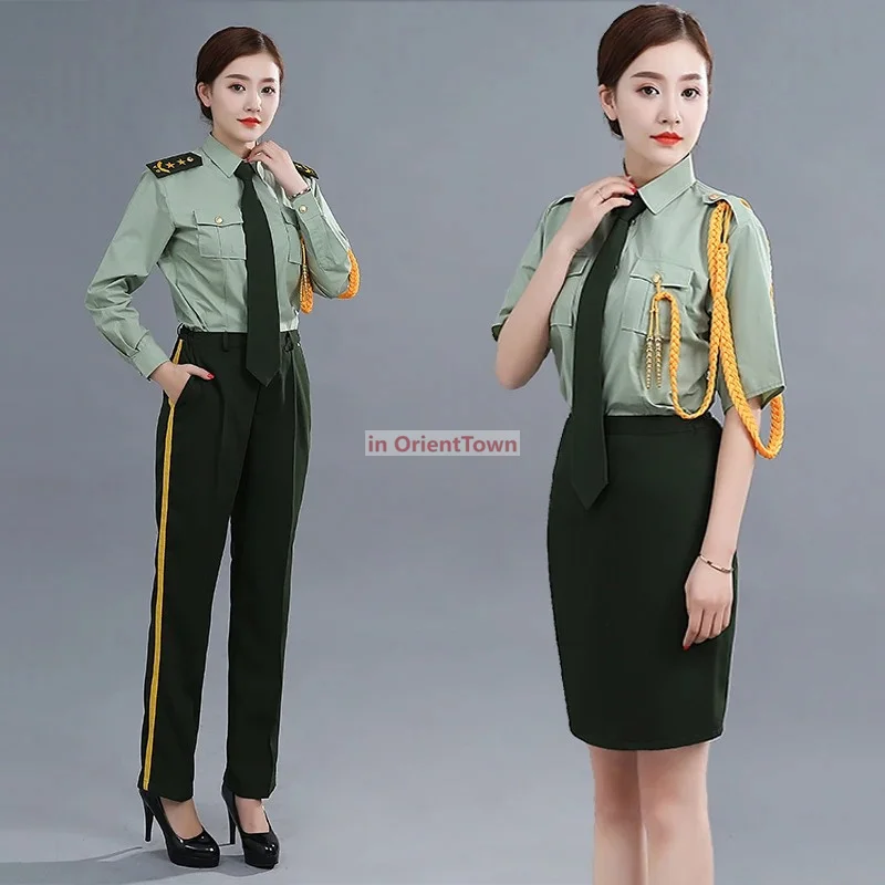 Uniforme militar de verano para mujer, ropa para elevar la bandera, ropa cultural, blusa militar, pantalones o falda, ropa de actuación del ejército