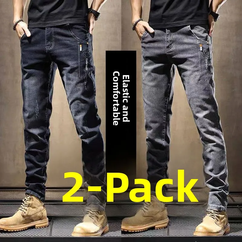 

Retro Waed Denim Jeans Men's Trendy Brand Slim Straight Long Pants Spring Autumn New Wear Resistant Dirt Casual Men's Pants