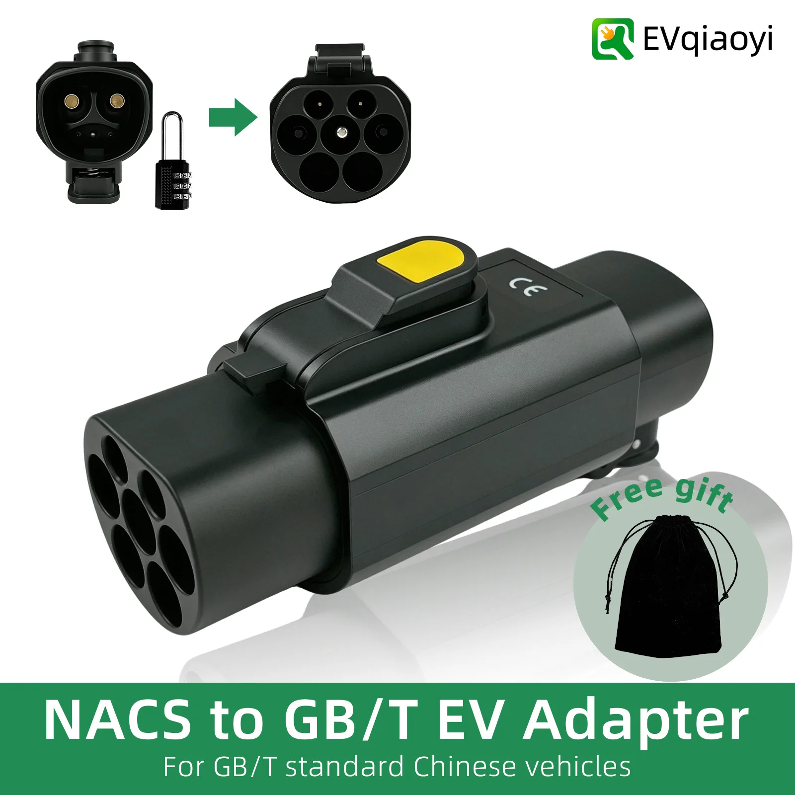 EVqiaoyi NACS to GB/T EV Adapter 32A 7KW from Tesla Pile to GB/T EV Charging Converter for Chinese Standard Cars