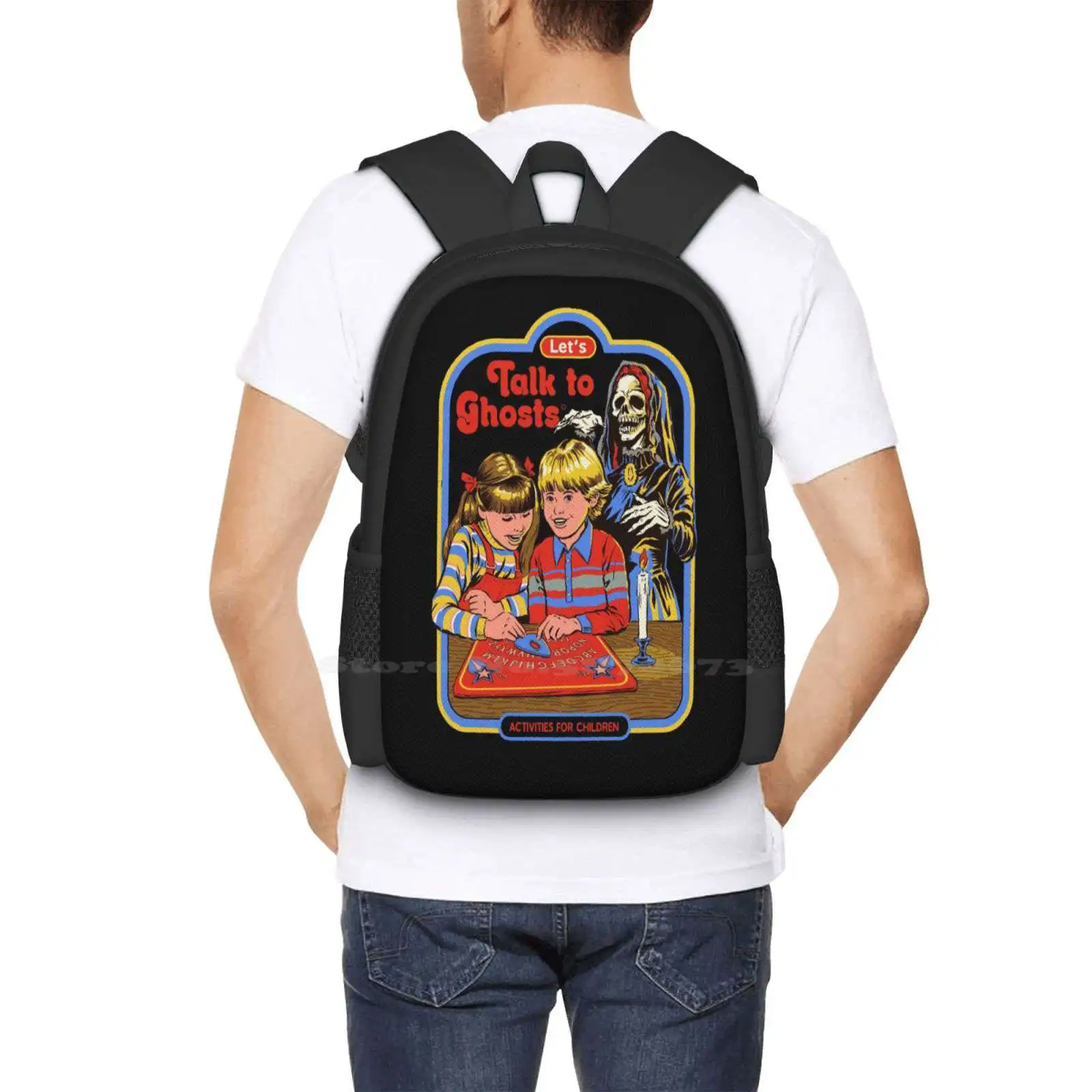 Let'S Talk To Ghosts Teen College Student Backpack Pattern Design Bags 70S Vintage Nostalgia 80S Funny Horror Retro Humor