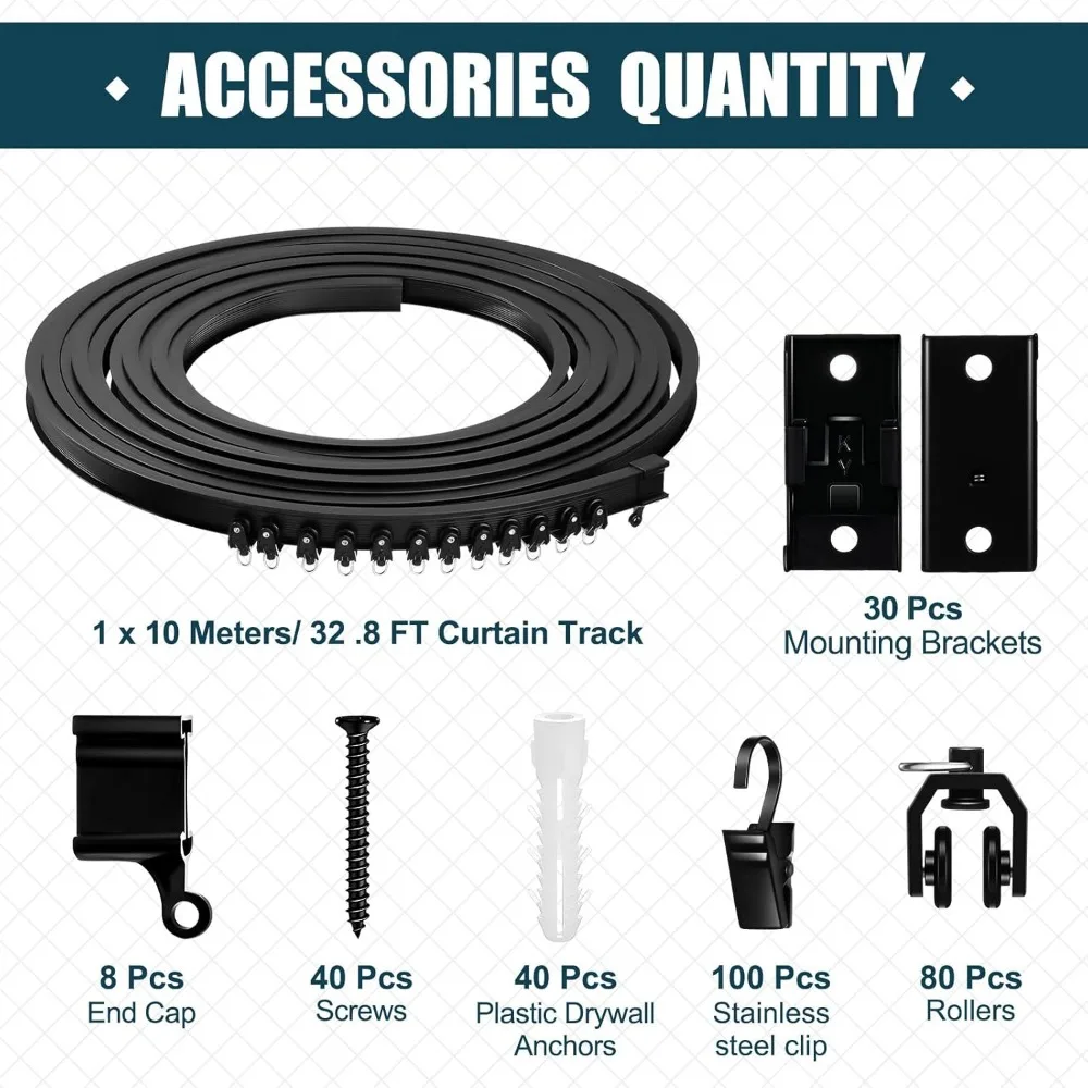 Flexible Bendable Ceiling Curtain Track - 10m/32.8ft for Bunk Beds, Bay Windows, and Room Dividers