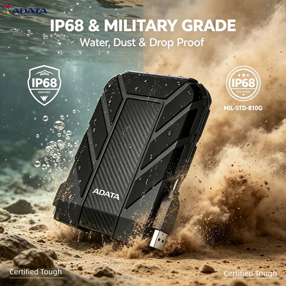 ADATA HD710 Pro 5TB 外付けハードドライブ USB 3.2 IP68 防水耐衝撃