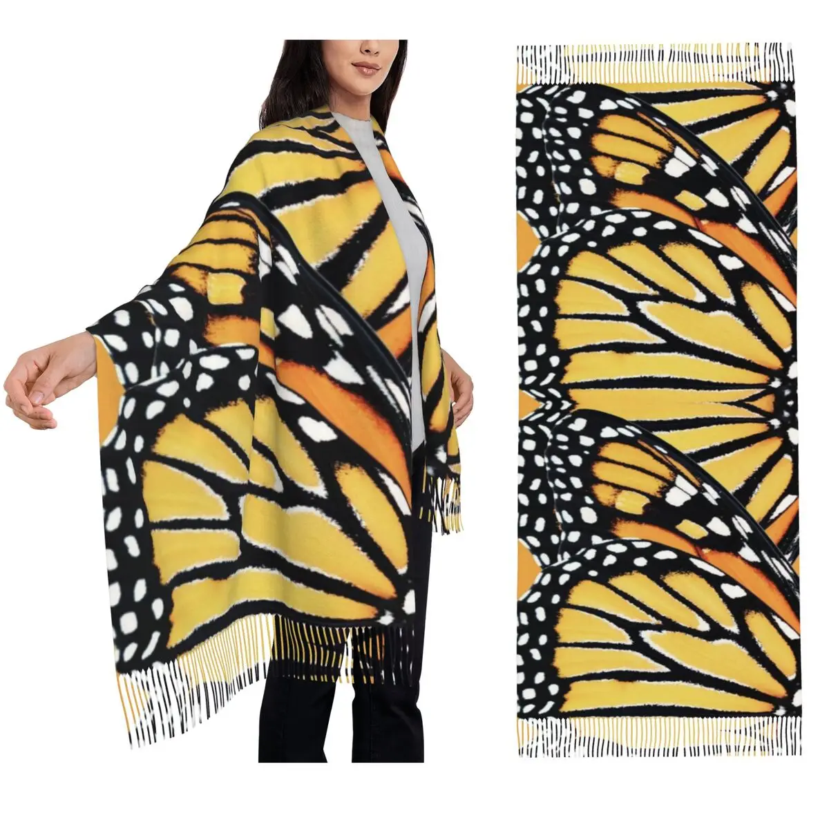 Orange Monarch Butterfly Scarf Tassel Scarves Women Soft Warm Shawls and Wraps Large Fall Winter Shawl Wrap