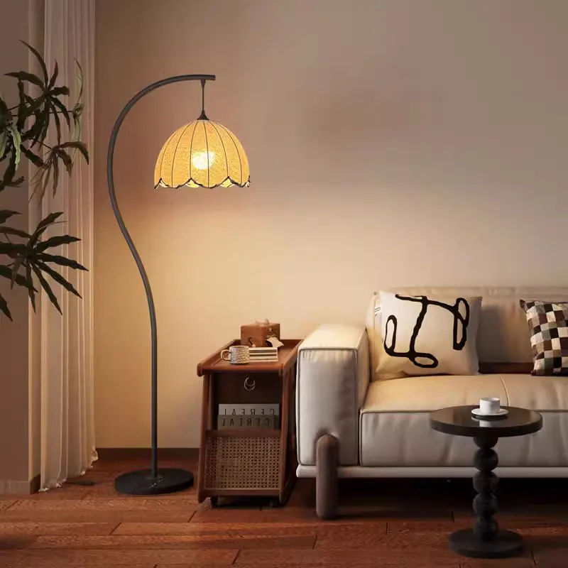 

Vintage Fabric Lamp Shade Led Floor Lamps for Living Room Sofa Side Standing Lamp Bedroom Study Bedside Lights Home Decoration
