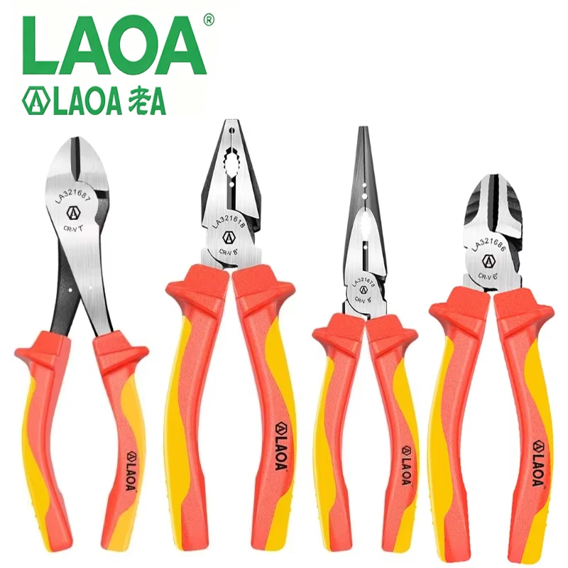LAOA VDE 1000V Insulated Pliers 6/7/8 Inch Combination Diagonal Needle Nose Wire Cutters High Voltage Resistant Hand Tool