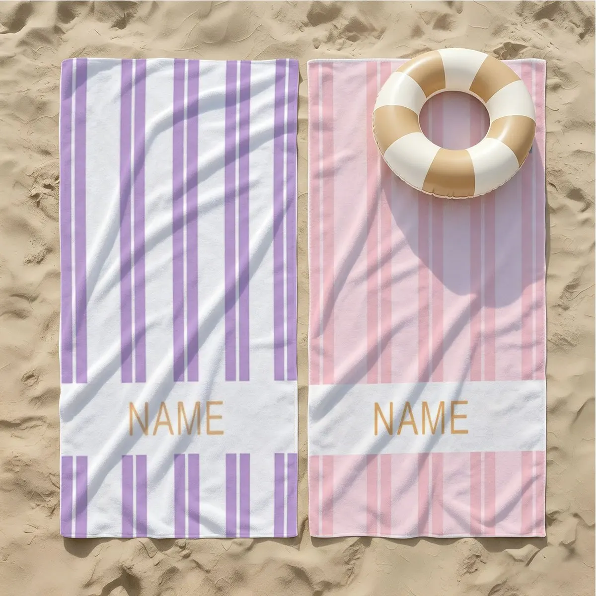 Personalized Custom Stripe Beach Towel Customizable Name Microfiber Lightweight Absorbent For Beach Pool Yoga Camping Towels