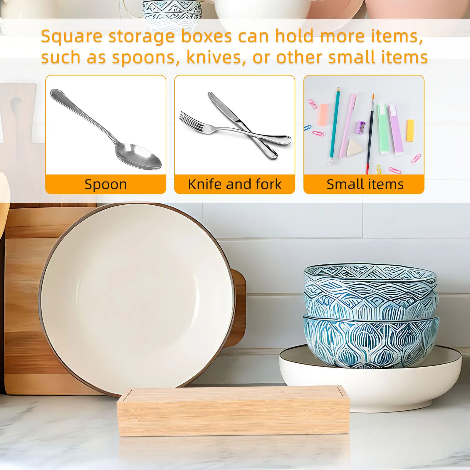

1Pcs Bamboo Tableware Storage Box Knife Fork Spoon Organizer for Kitchen Countertop Space-Saving Eco-Friendly Utensil Holder