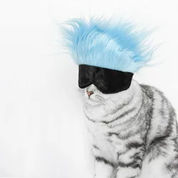 Simple Casual Pet Polyester Wig Headgear Cat Funny Solid Color Wig Cat Eye Mask Hat Pet Dog Party Hat