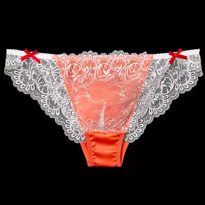 Sexy Men's Silk Low Waist Underwear, Comfortable Breathable Lace Floral Ruffled Briefs Sissy Bikini Private Party Panties