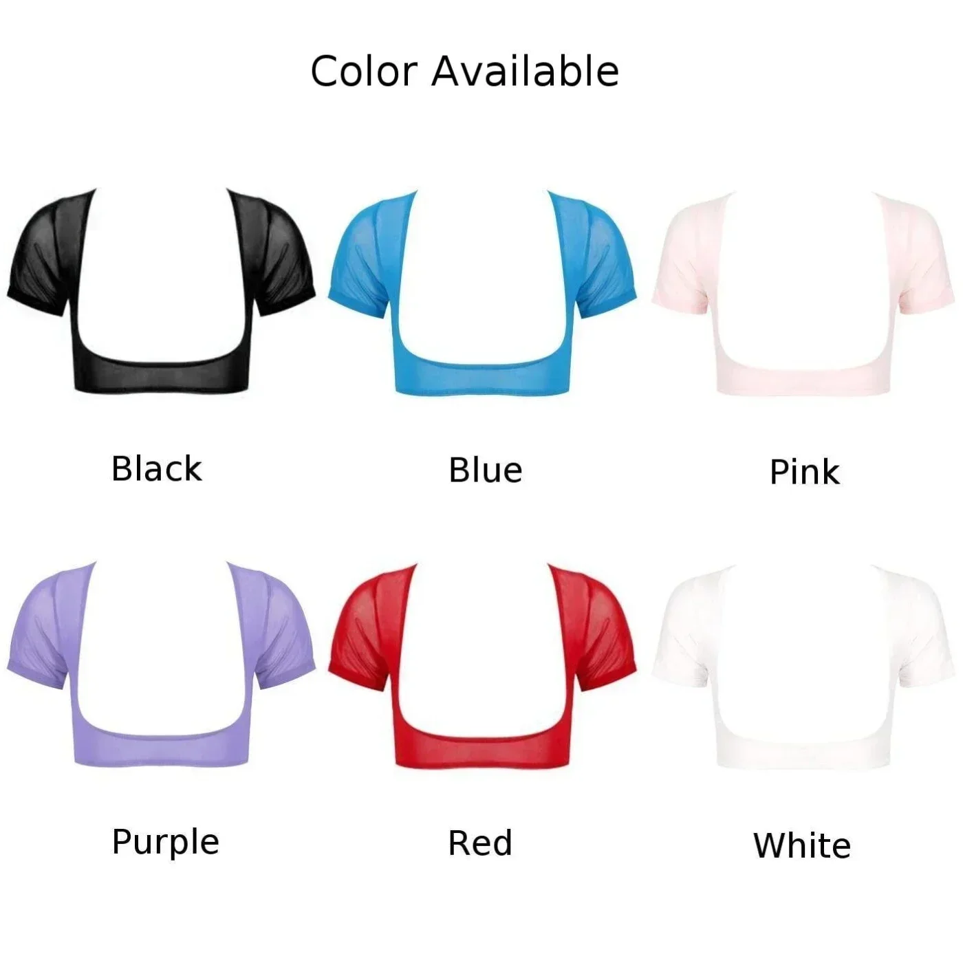 T-Shirts Top Top Black Free Size Purple Red High Waisted Dance Button Tops Sheer Open Bust Short Sleeves T-Shirts