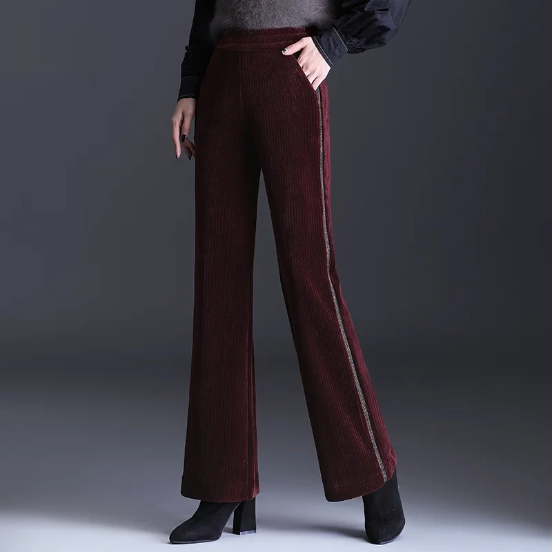 

High Waist Faionable Thiened Micro Flared Pants Women's Autumn Winter New Arrival Drapey Velvet Long Trousers Casual Comm...