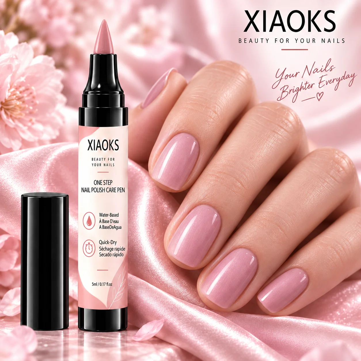 Xiaoks Rose Nude Pink One-Step Nail Art Pen, Made with Finely Pigmented Pearlescent and Wear-Resistant Powder Materials Imported from Germany, Features a Low-Odor, No-Bake Formula, with a Soft Rose Nude Pink Shade That Suits All Skin Tones. the Nail Polish Is Waterproof and Resists Daily Friction, and Does Not Easily Peel Off at the Edges. It Provides a Clear Nude Shade When Applied Thinly and a Soft, Full Color When Applied Thickly, Making It Suitable for Beginners to Use at Home or for Everyday DIY Nail Art