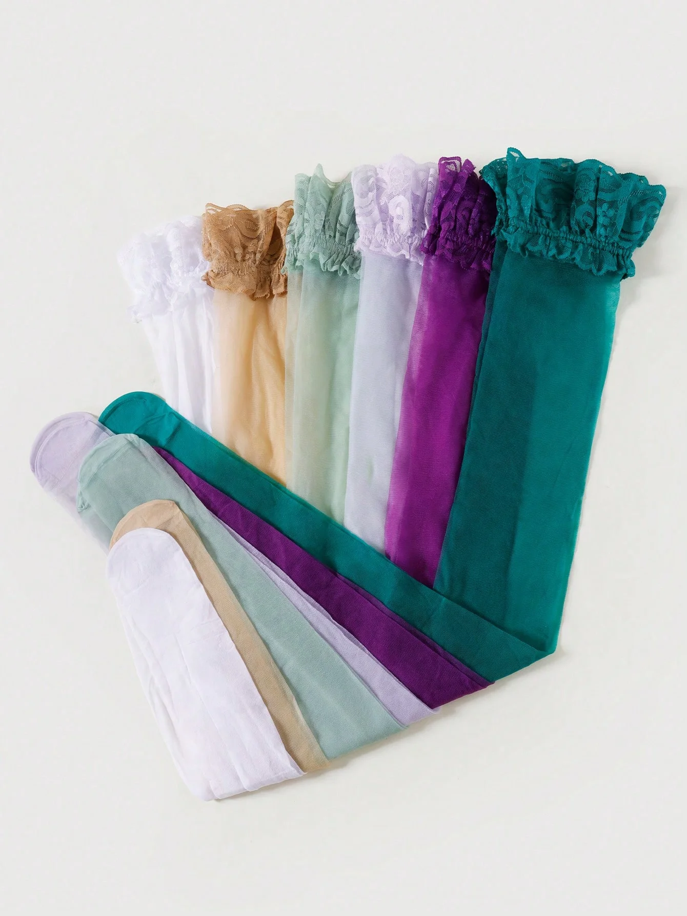 Random 1/2/3/4/5 Pairs Lace Thigh High Stockings for Women, Sheer Summer Anti-Snag Sexy Socks