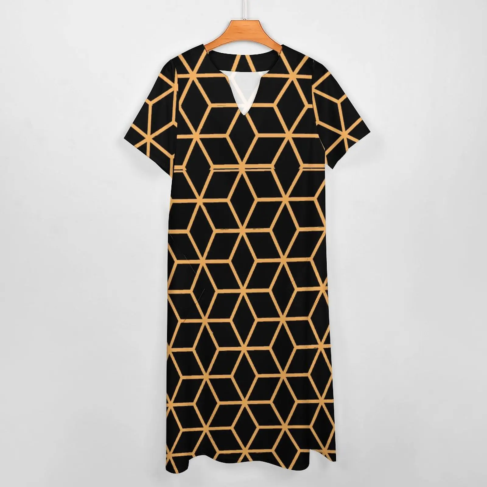 Vintage Geometric Dress Summer Black Gold Abstract Street Wear Boho Beach Long Dresses Women Graphic Elegant Maxi Dress Big Size