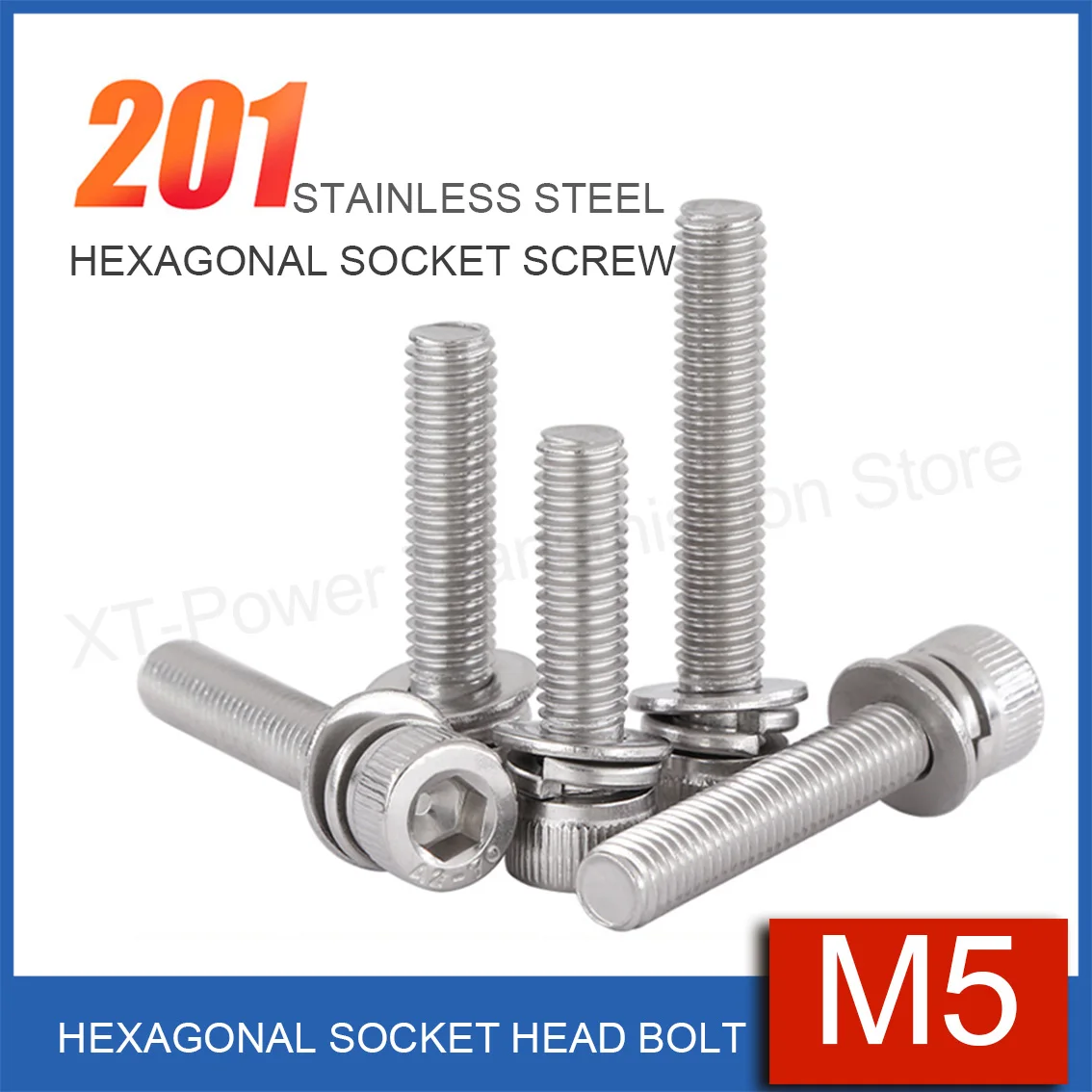 10-200Pc Cylindrical Head Recessed Socket Hexagonal with Washer Sem Screw M5 201 Stainless Steel Metric Three Combination Thread