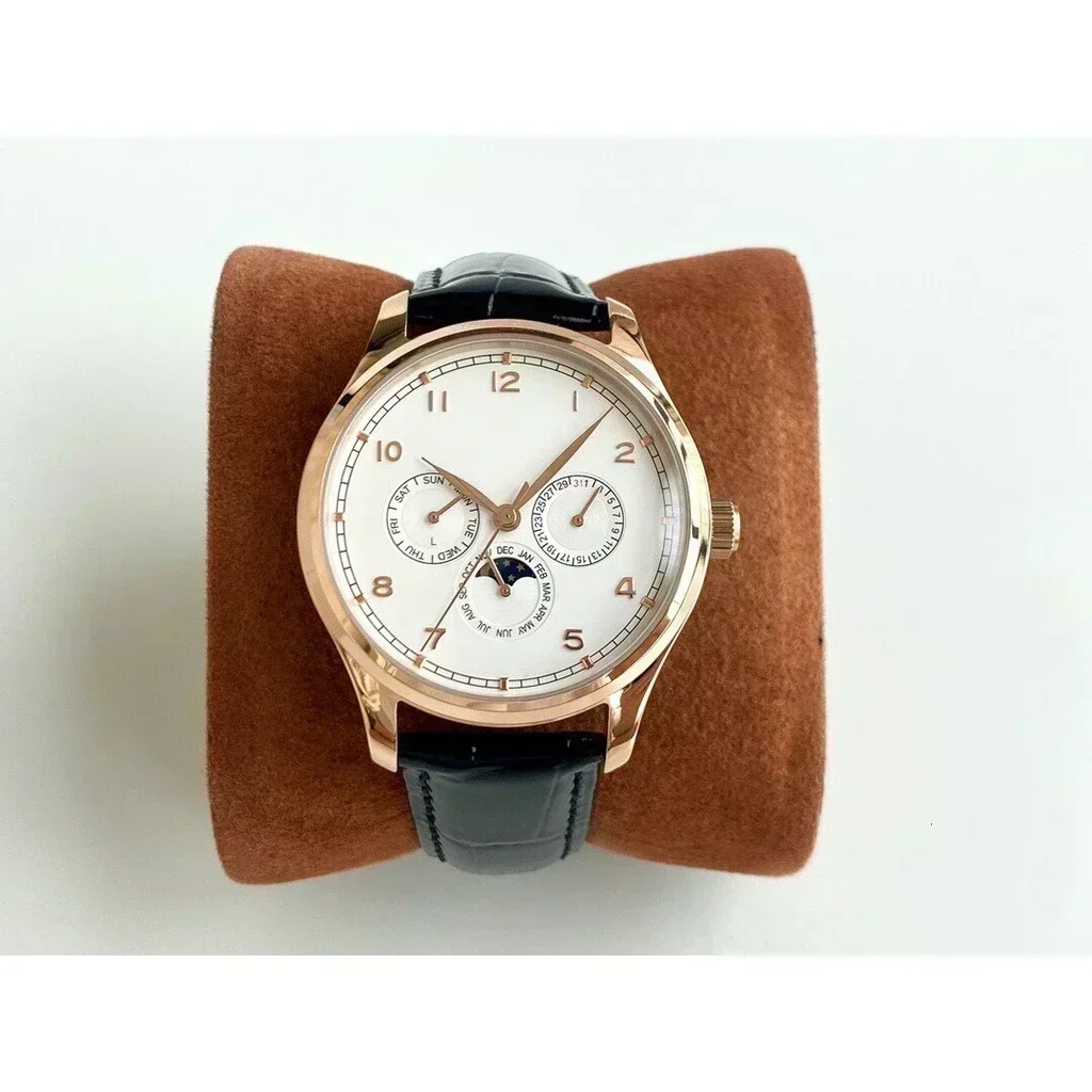 ساعة ميكانيكية أوتوماتيكية للرجال ساعات رياضية باللون الذهبي الوردي والأزرق والأبيض وحزام جلدي مخصص #2