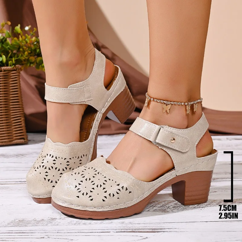 

New Ladies Shoes Closed Toe Women's Sandals Fashion Hollow Out Summer Retro Casual Plus Size Best Seller Heeled Sandals