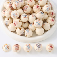 iYOE 10pcs 20mm Wooden Dog Round Beads Puppy Printed Large Hole Loose Spacer Beads for Jewelry Making Bracelet Necklace Keychain
