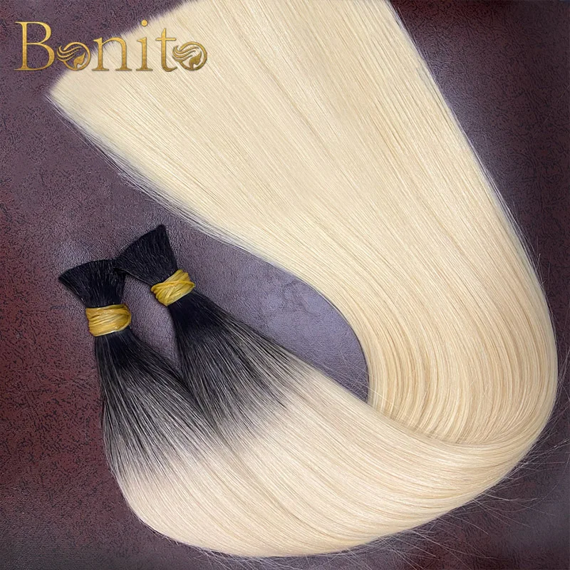 1B-613# No Weft Human Hair Bulk Hair Extensions Blond Hair Bundles Vietnamese Virgin Hair Straight Weaving Hair for Braiding