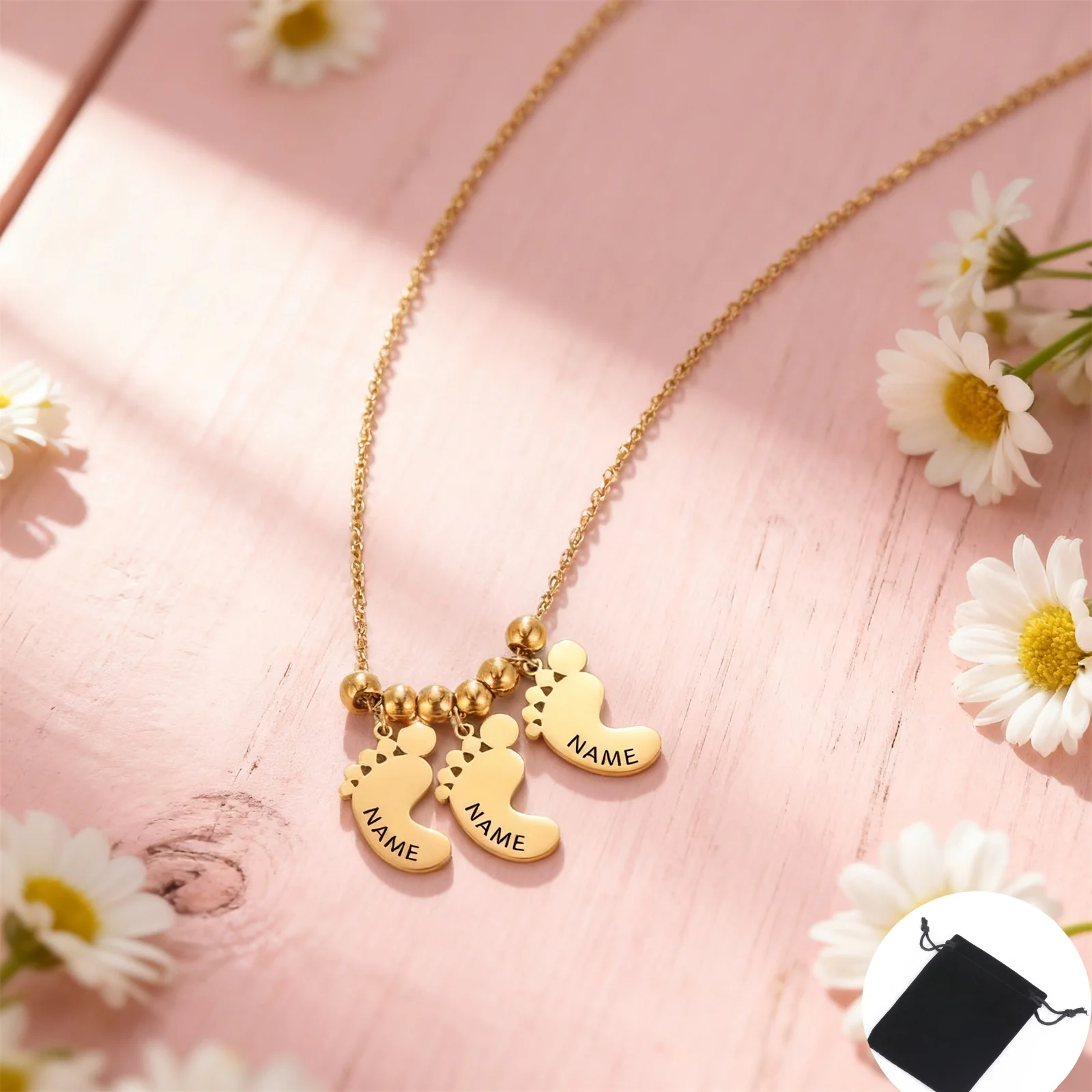 Customized Name Text Date Foot Necklace Stainless Steel Carving Name Date Letter Family Necklace Jewelry Gifts