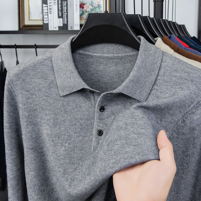 

High End Luxury Men's Lapel Knitwear Long Sleeve Autumn New Minimalist Pullover Sweater Fashion Versatile Commute Menswear Top