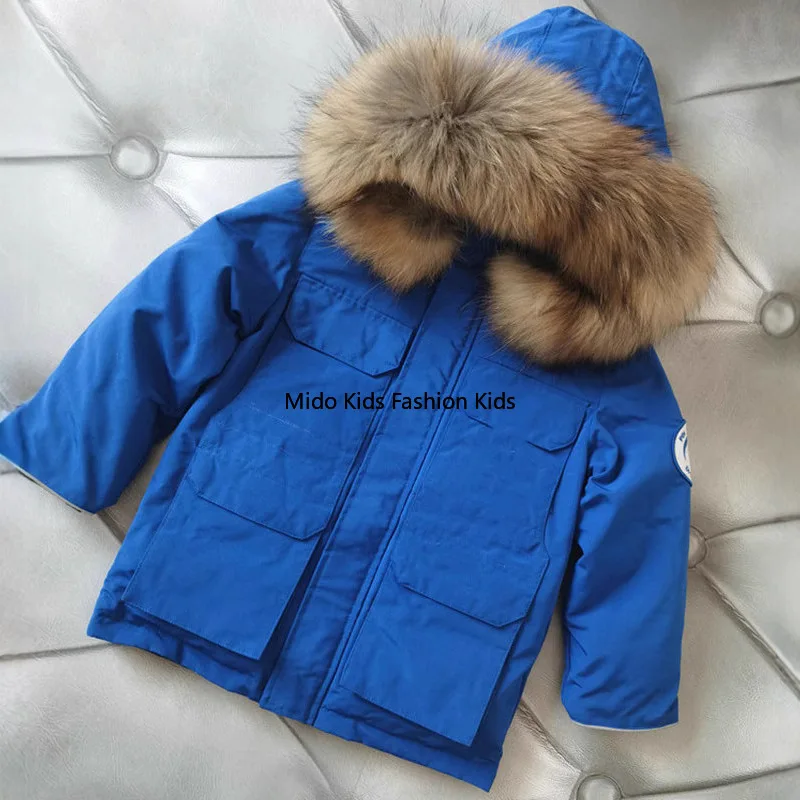 Children's Down Jacket Set with Large Fur Collar - Two-Piece Top and Trousers Thickened for Boys and Girls - European Style