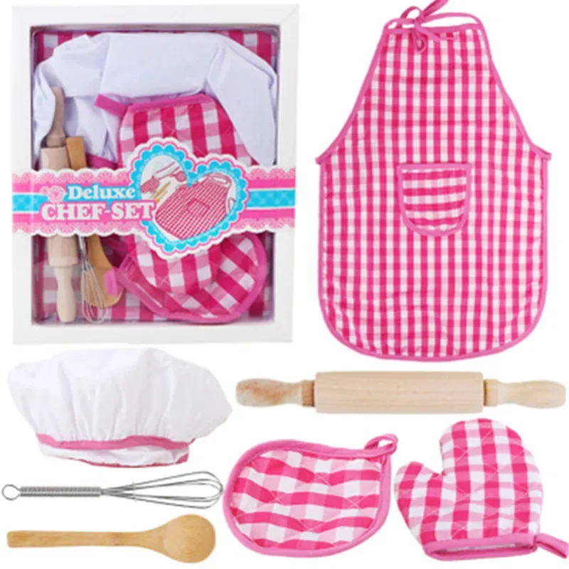 Jogar House Kitchen Toy Set para Meninas, Utensílios De Cozinha Infantil, Ferramentas de Cozimento, Bolo De Avental, Roupas De Chef