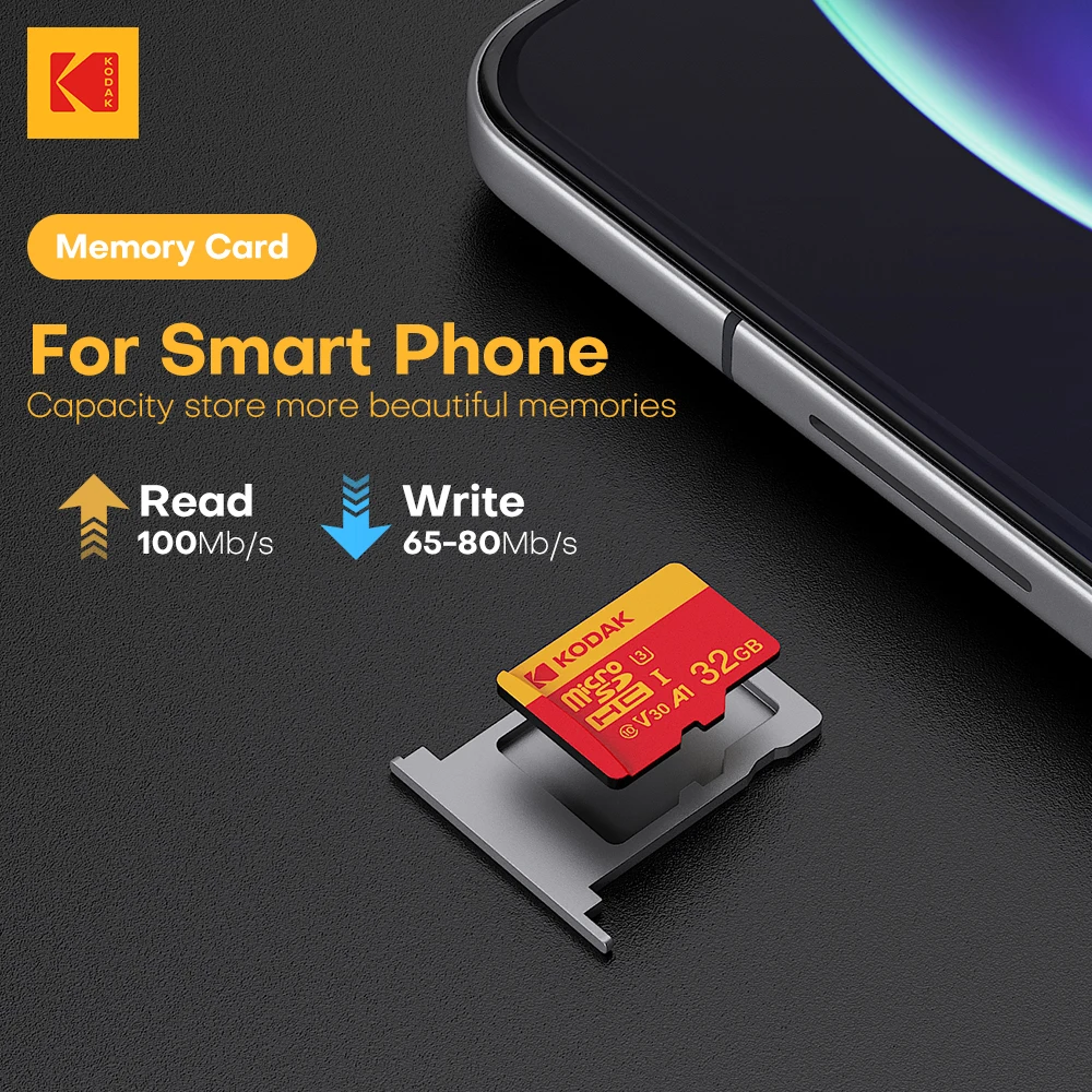 

KODAK C10 Microsd 32GB 64GB 128GB 256GB 512GB Memory Card TF Flash Card SDXC U3 Micro Sd Card with Adapter For Camera
