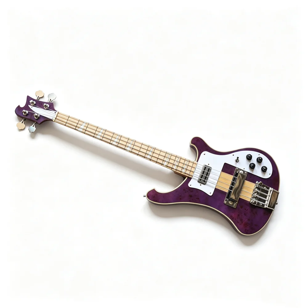 Purple Body 4 Strings Electric Bass Guitar With Neck Through Body Chrome Hardware Customization Service