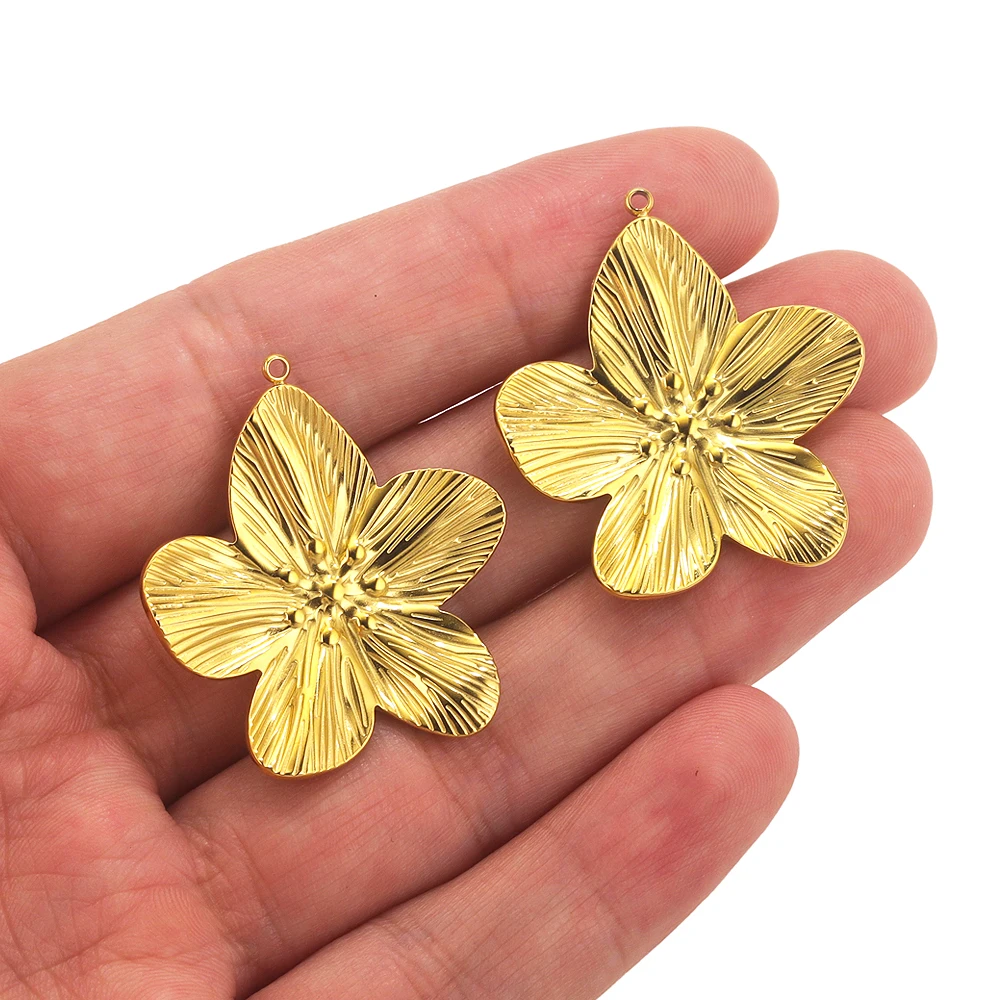 5pcs PVD Gold Stainless Steel Flower Charm Connectors For Earring Necklace Jewelry Findings DIY Large Flower Pendants Wholesale