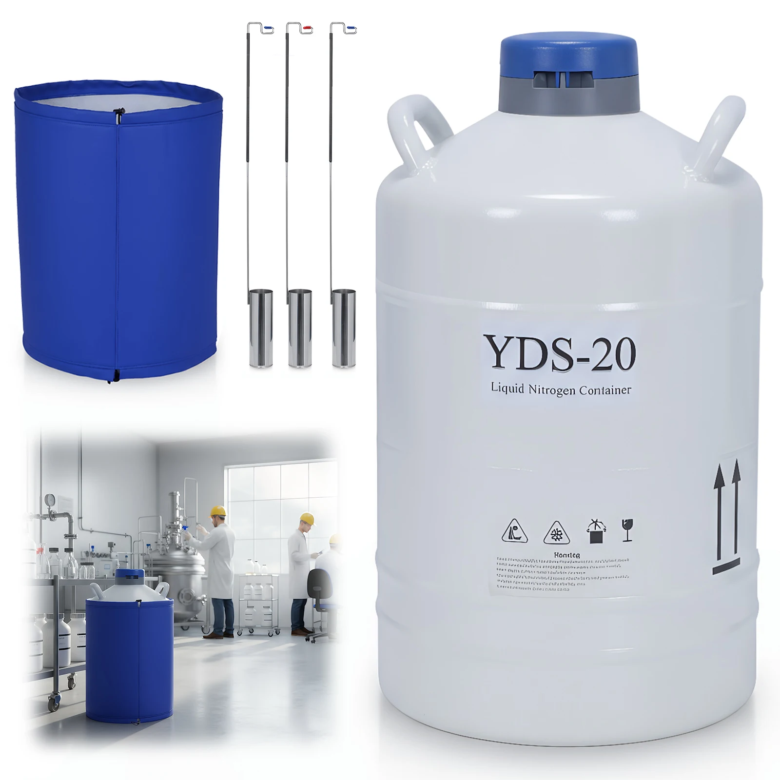 

20L Liquid Nitrogen Container with 3 Canisters & Carry Bag LN2 Tank Aluminum Alloy Dewar for Beauty Industry Semen Preservation